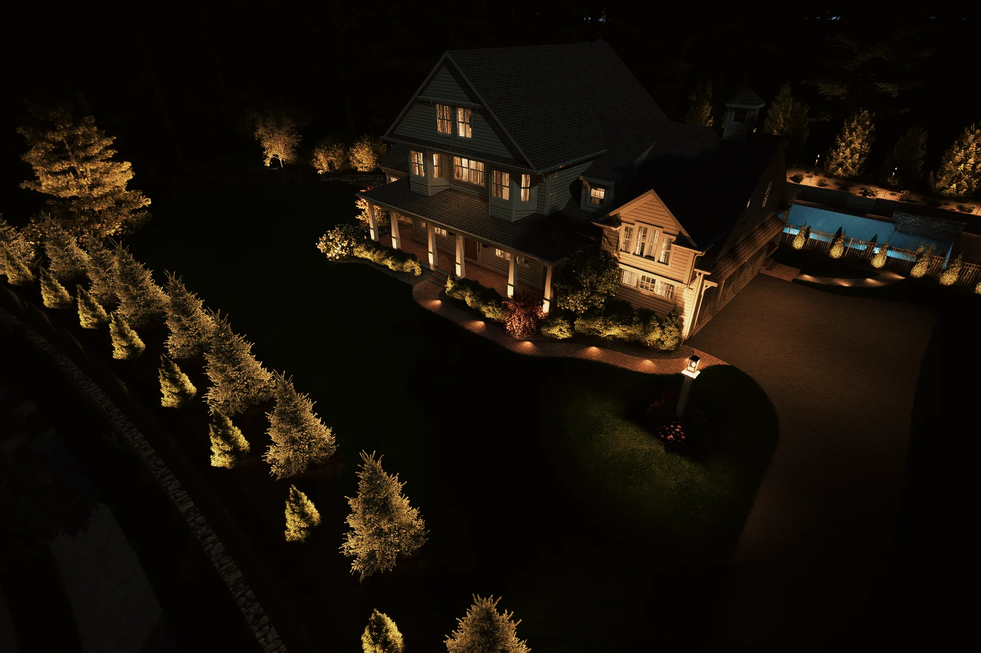 Aerial view after lighting